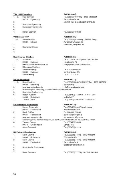 Adressliste der Vereine 2012/2013