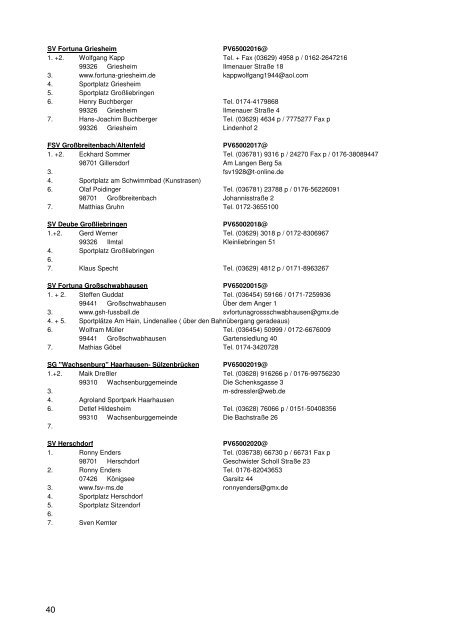 Adressliste der Vereine 2012/2013