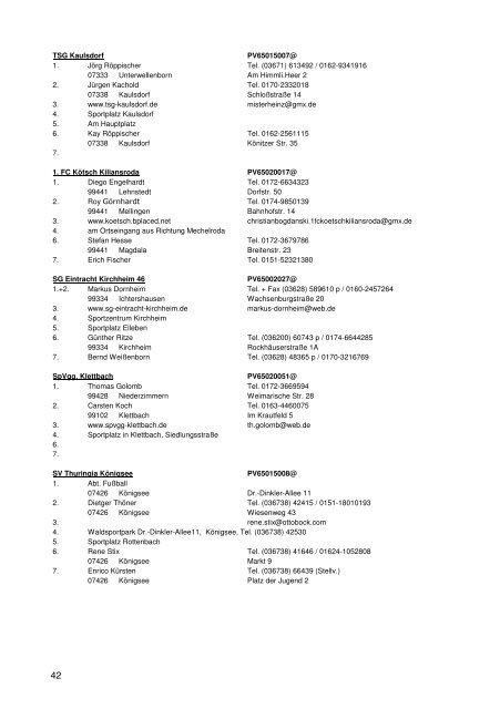 Adressliste der Vereine 2012/2013