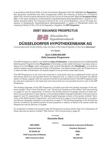 debt issuance prospectus düsseldorfer hypothekenbank ag