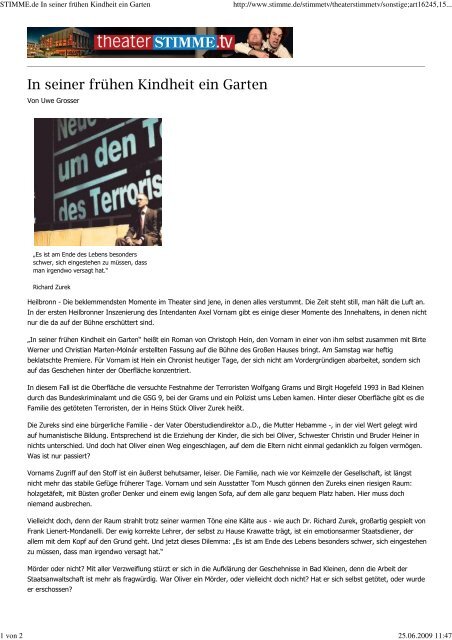 Stimme De In Seiner Fr 374hen Kindheit Ein Theater Heilbronn