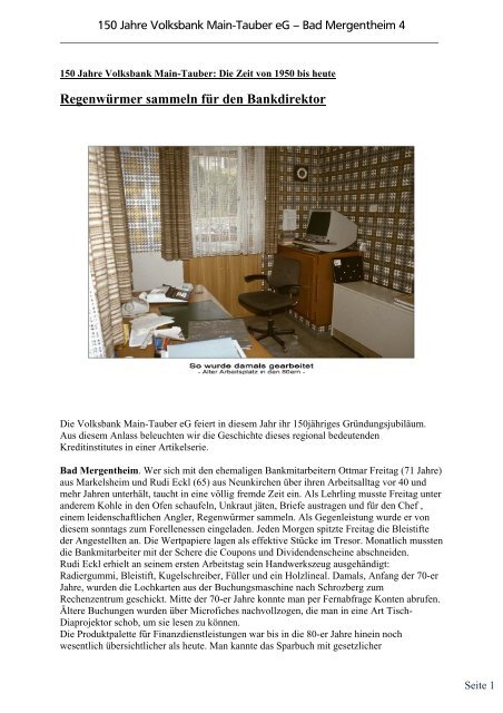 150 Jahre Mgh 4 Volksbank Main Tauber Eg