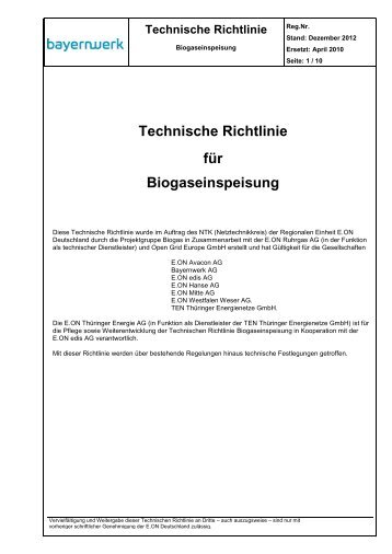 Technische Mindestanforderungen zur Einspeisung ... - e.ON Bayern