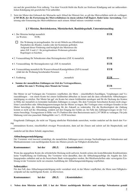 Mietvertrag über Wohnraum - Rheiner Siedlungsbau GmbH