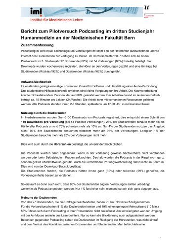 Bericht über den Pilotversuch - Informatikdienste - Universität Bern