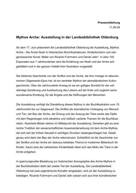 Mythos Arche: Ausstellung in der Landesbibliothek Oldenburg