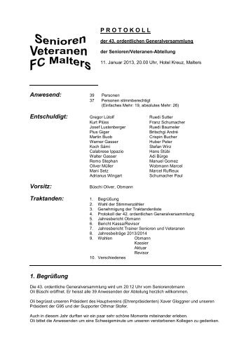 Anwesend: Entschuldigt: Vorsitz: Traktanden: 1 ... - FC Malters