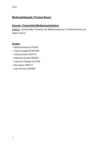 Exposé: Themenfeld Mediensozialisation - Thomas A. Bauer