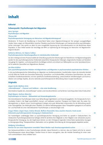 Inhaltsverzeichnis 1/2011 (.pdf) - Psychotherapeutenjournal
