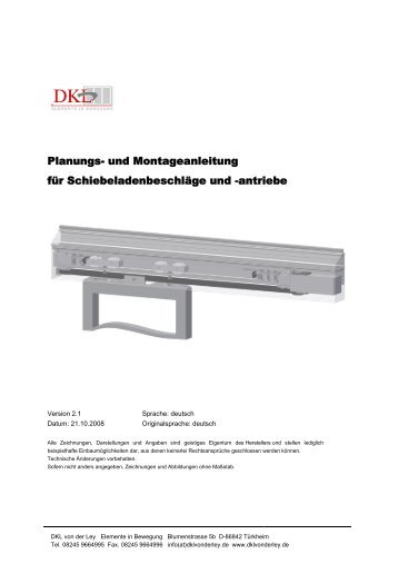 und Montageanleitung Schiebeladen - DKL von der Ley - Elemente ...