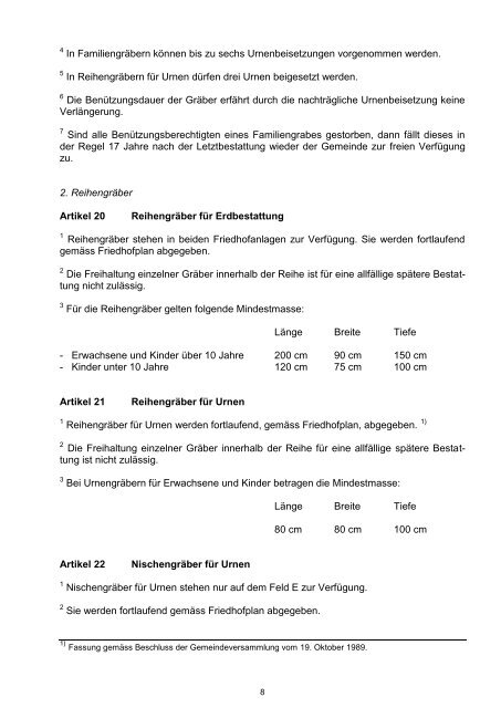 Reglement über das Friedhof- und Bestattungswesen - in Erstfeld