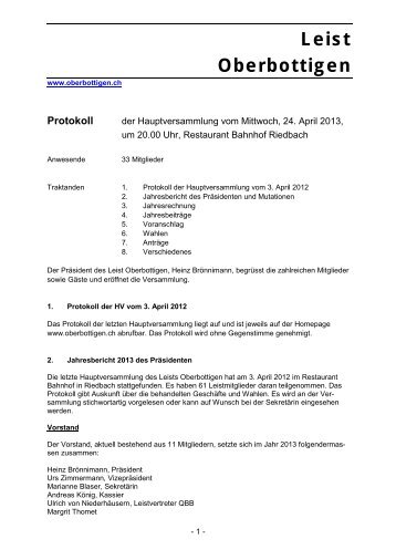 Protokoll von der Hauptversammlung, Mittwoch, 24 ... - Oberbottigen