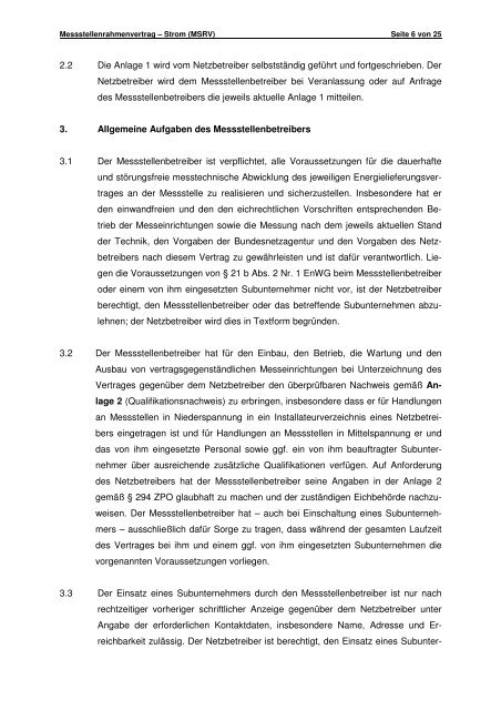 Messstellenrahmenvertrag für Strom - Kraftwerke Haag