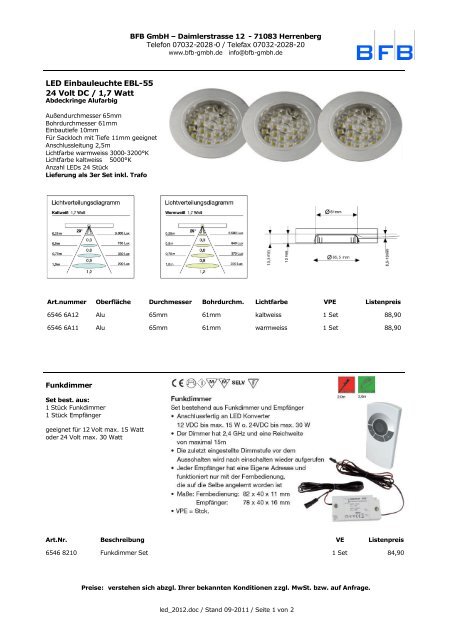 LED Einbauleuchte EBL-55 24 Volt DC / 1,7 Watt - BFB GmbH