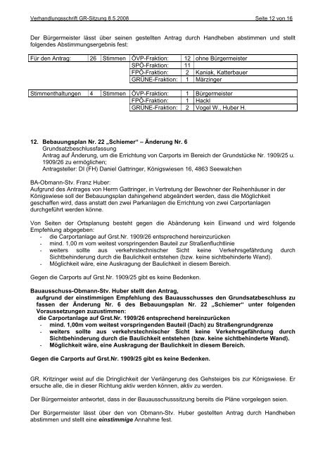 Verhandlungsschrift - Marktgemeinde Seewalchen am Attersee