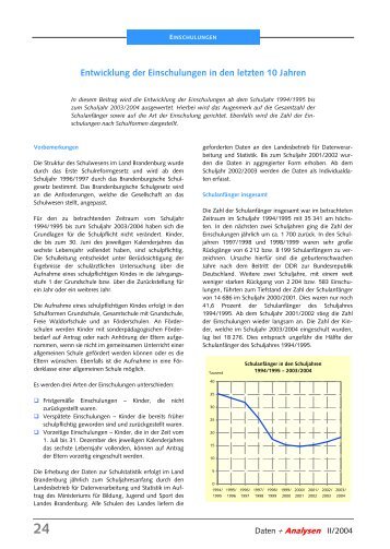 Entwicklung der Einschulungen in den letzten 10 Jahren