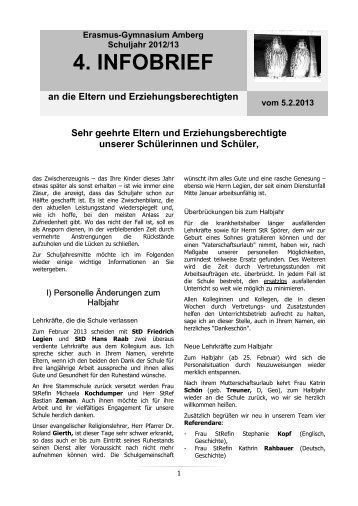 Infobrief 4 - Schuljahr 2012/2013 - Erasmus Gymnasium Amberg