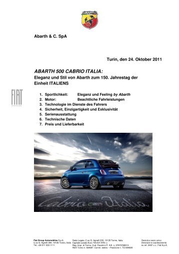 ABARTH 500 CABRIO ITALIA: - Auto Hemmerle Gmbh
