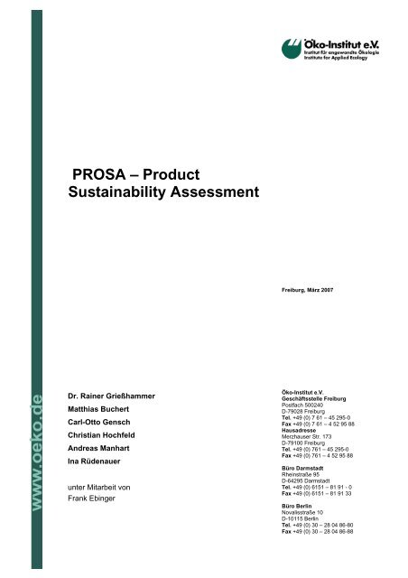 PROSA – Product Sustainability Assessment - PROSA - Produkt ...
