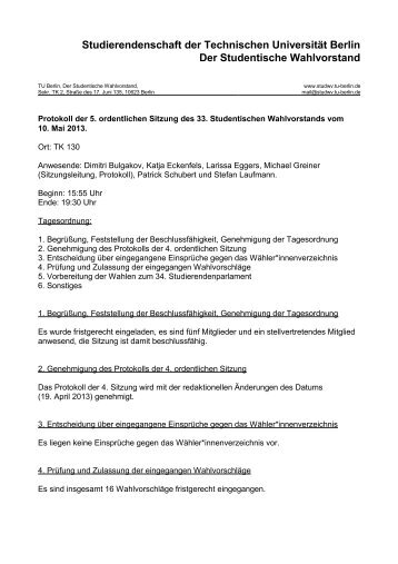 Protokoll (PDF, 70,9 KB) - Studentischen Wahlvorstand - TU Berlin