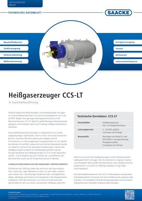 Heißgaserzeuger CCS-LT pdf, 196.1 KB, 2 Seite(n) - Saacke.com