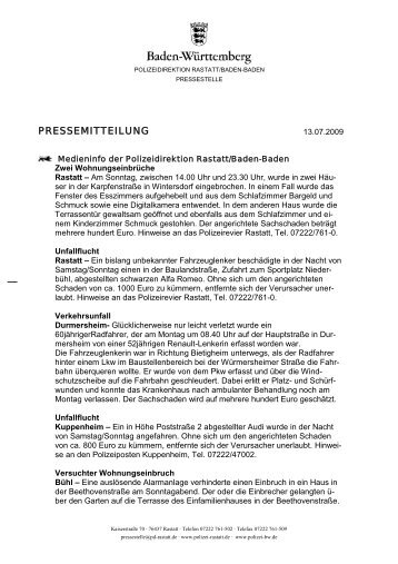 PRESSEMITTEILUNG - Polizeidirektion Rastatt/Baden-Baden