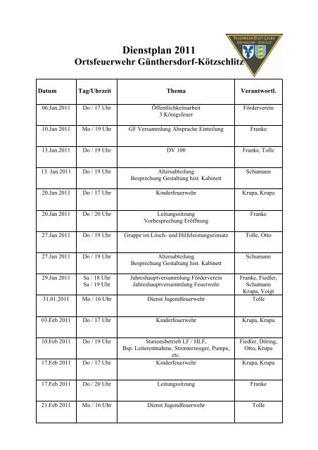 Dienstplan 2011 - Stadt Leuna