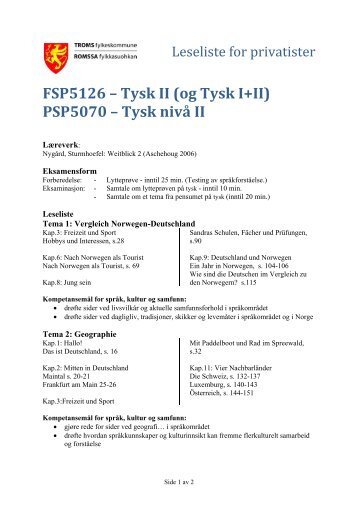 FSP5126 – Tysk II (og Tysk I+II) PSP5070 – Tysk nivå II