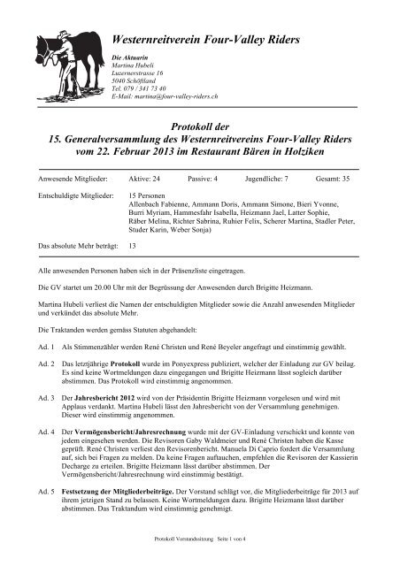 Protokoll Generalversammlung 2013 - Four-Valley Riders