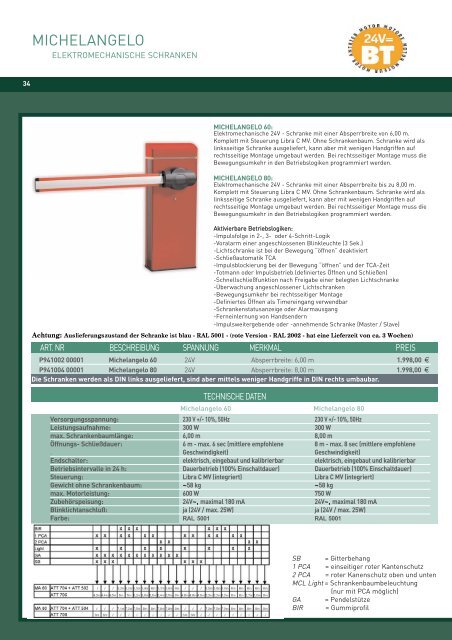 BFT Torantriebe, Schranken, Poller - Katalog 2009 - Nothnagel