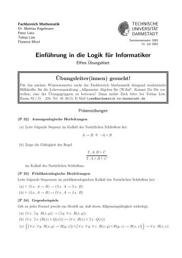 Einführung in die Logik für Informatiker - Fachbereich Mathematik ...