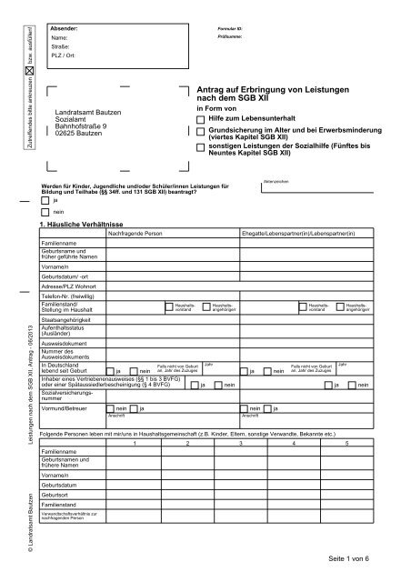 Antrag Grundsicherung Sgb Xii Formular Leistungen nach dem SGB 12 - Antrag auf Leistungen