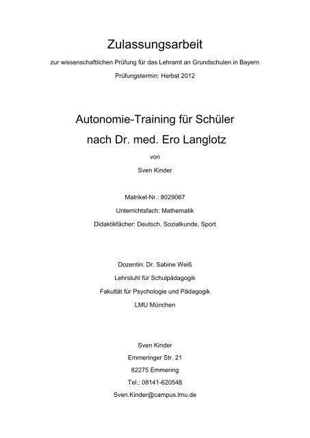 Zulassungsarbeit - Autonomie-Training