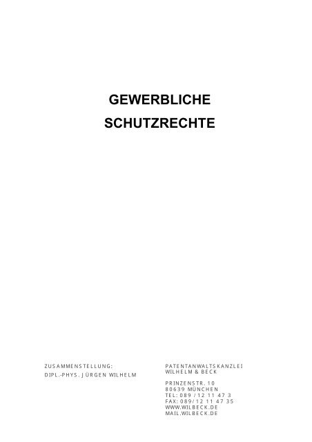 GEWERBLICHE SCHUTZRECHTE - Wilhelm & Beck, Patentanwälte