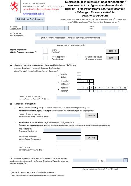 Déclaration de la retenue d'impôt sur dotations / versements à un ...