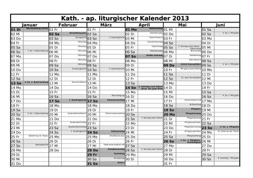 Kath Ap Liturgischer Kalender 2013 Katholisch Apostolisch liturgischer kalender 2021 katholisch