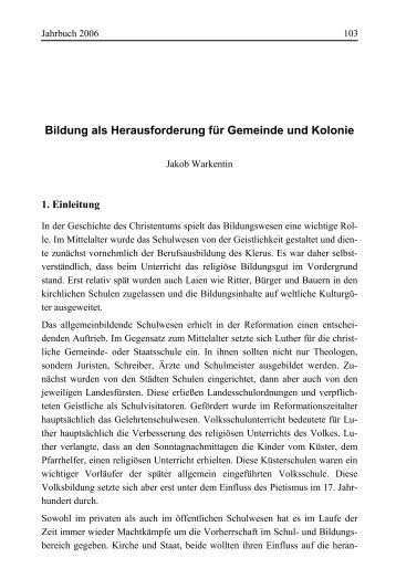 Jakob Warkentin: Bildung als Herausforderung für Gemeinde und ...