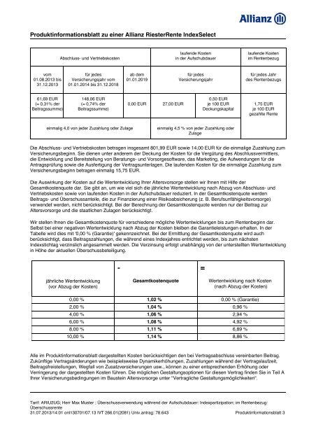 Produktinformationsblatt Allianz Riester Rente Index Select