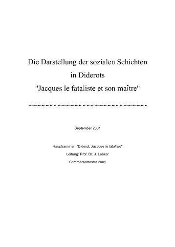 Die Darstellung der sozialen Schichten in Diderots "Jacques le ...