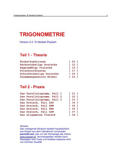 TRIGONOMETRIE - von Herbert Paukert