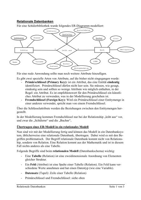 Relationale Datenbanken Fr eine Schlerbibliothek wurde ...