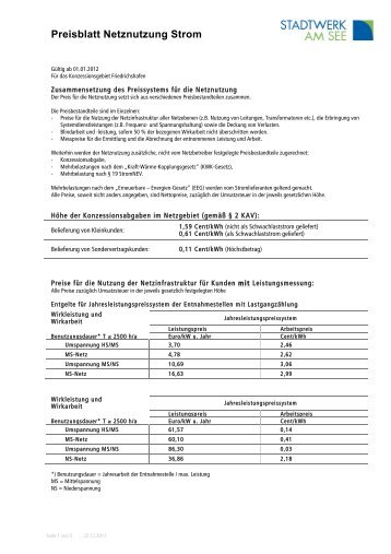 Preisblatt Netznutzung Strom Friedrichshafen - Stadtwerk am See