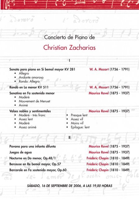 Programa Musical del concierto - Fundación Selgas-Fagalde