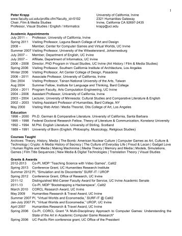 Peter Krapp www.faculty.uci.edu/profile.cfm?faculty_id=5102 Chair ...