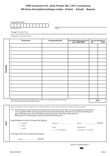 DWS Investment S.A., Boîte Postale 766, L-2017 Luxembourg Mit ...