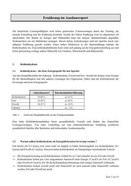 Kohlenhydrate in der Ernährung eines Sportlers Kohlenhydrate in der Ernährung eines Sportlers