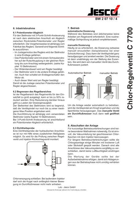 Chlor-Regelventil C 7700 - Lutz-Jesco GmbH