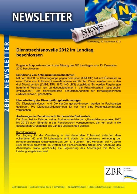 Dienstrechtsnovelle 2012 im Landtag beschlossen