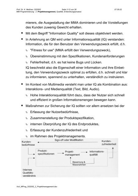 2. Projektmanagement, Qualität, Entwicklungsprozess