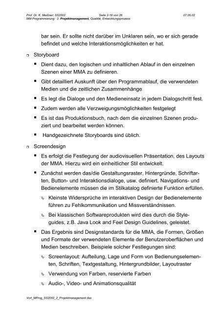 2. Projektmanagement, Qualität, Entwicklungsprozess